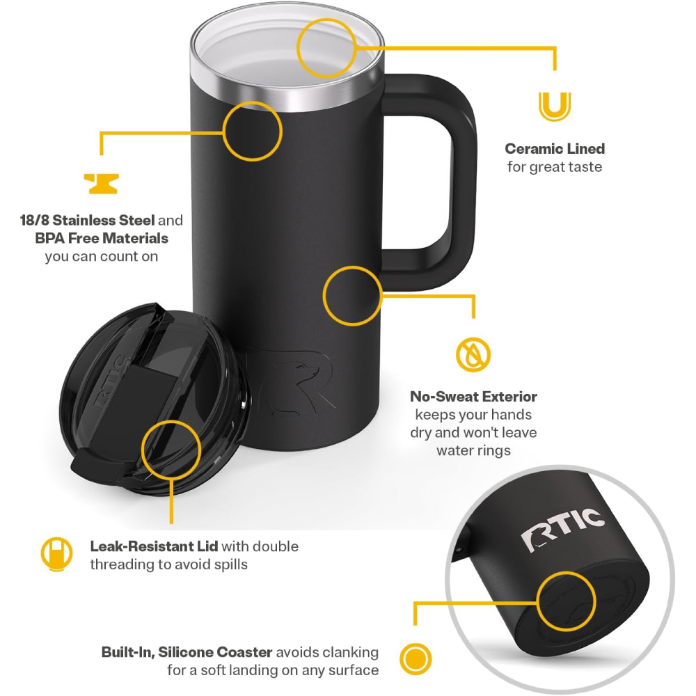 RTIC Road Trip Travel Mug - Black, 16oz